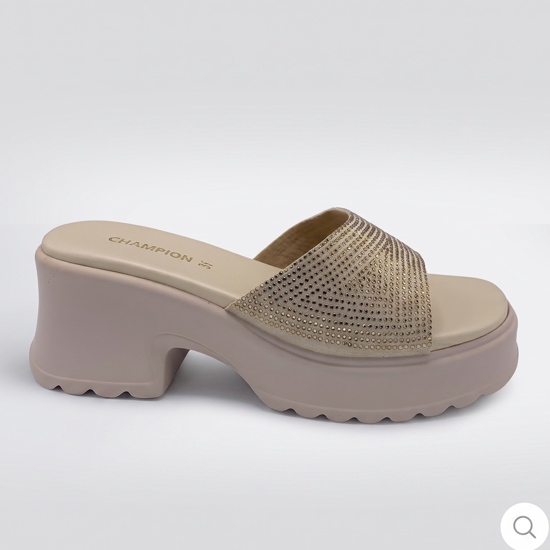 Nude Rhinestone Slide Heels fawn