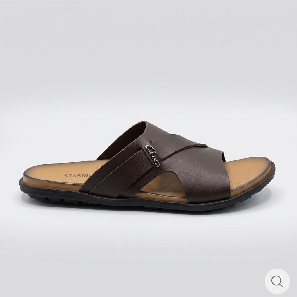 Crossover Slide Sandals Leather Brown