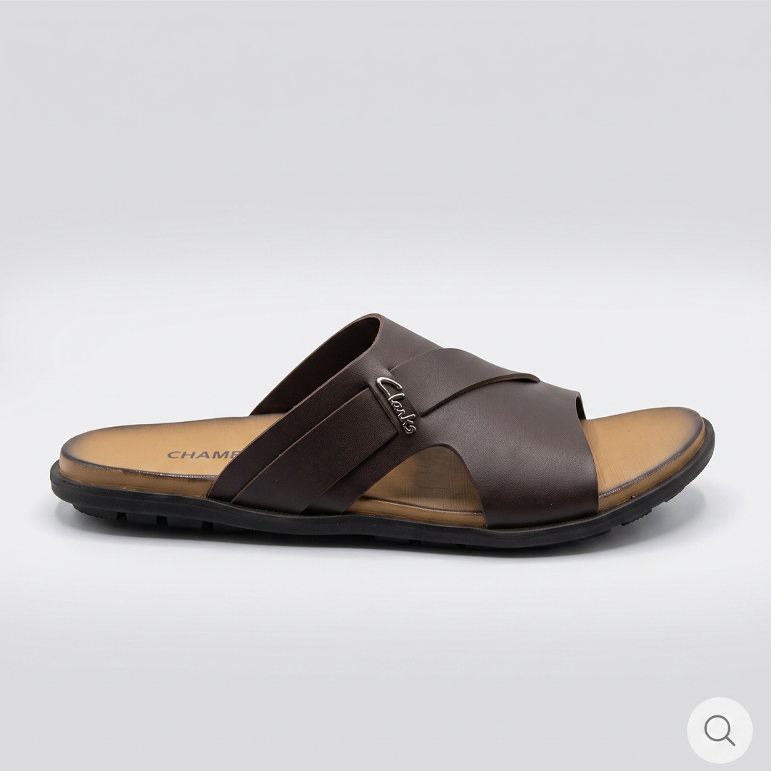 Crossover Slide Sandals Leather Brown
