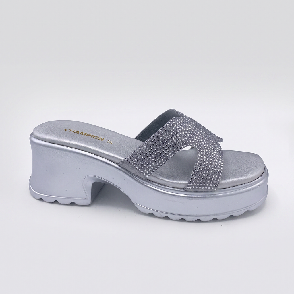 Rhinestone Crossover Heels silver