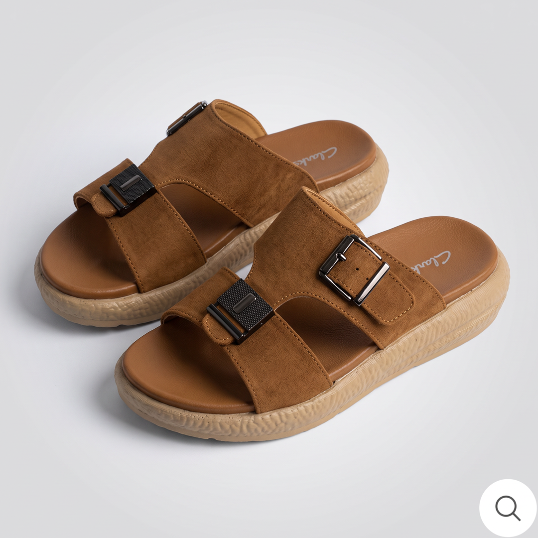 Textured Buckle Slides musterd