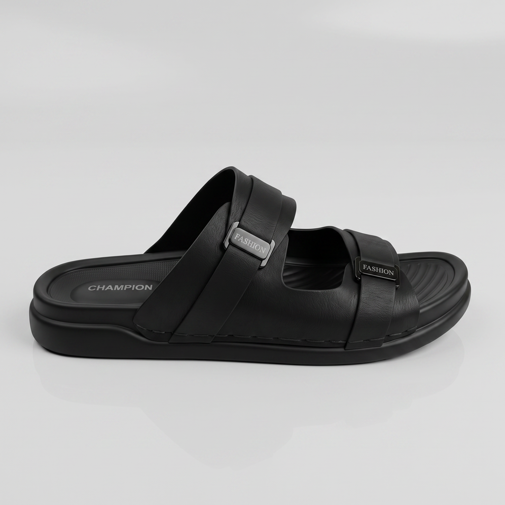 Dual Strap Chunky Slides black