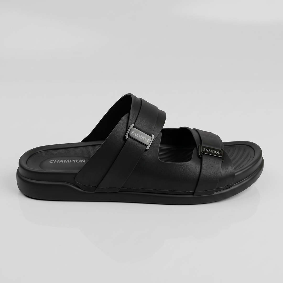 Dual Strap Chunky Slides black