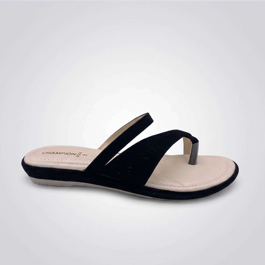 Suede Toe Ring Flat Sandals black