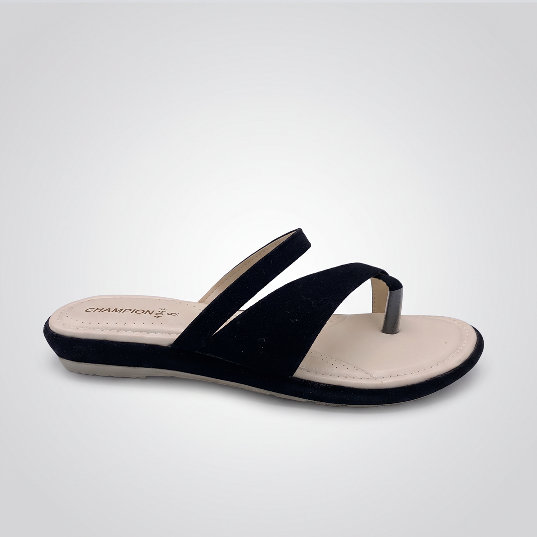 Suede Toe Ring Flat Sandals black