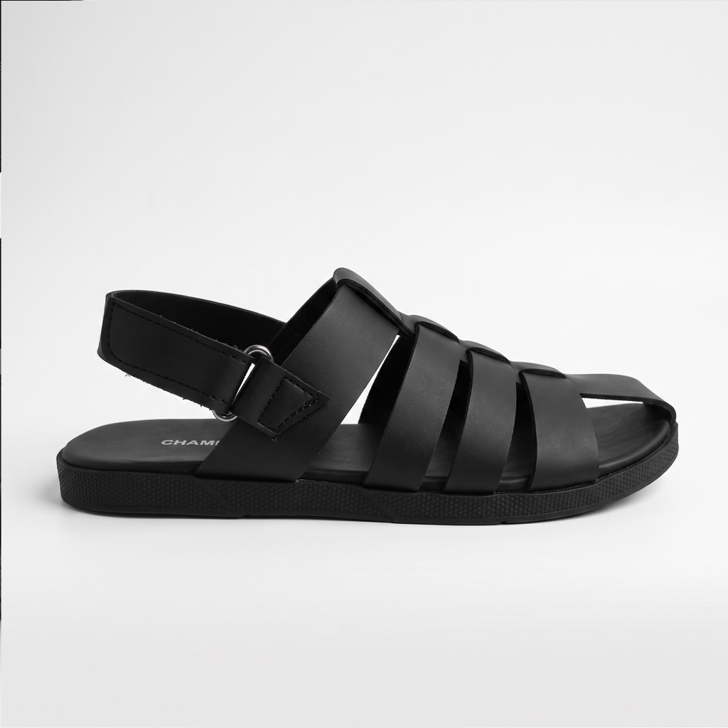 Woven Fisherman Sandals Men's Black Leather