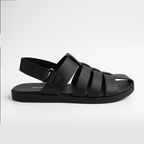 Woven Fisherman Sandals Men's Black Leather