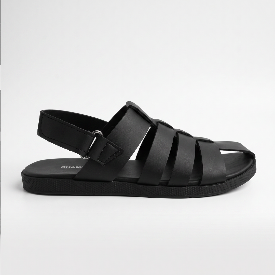 Woven Fisherman Sandals Men's Black Leather