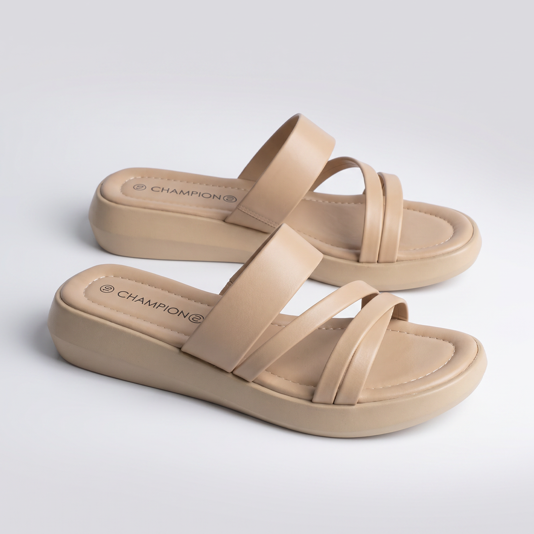 Beige Strappy Platform Sandals fawn
