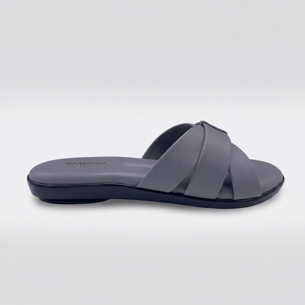 Woven Cross Strap Slides gray