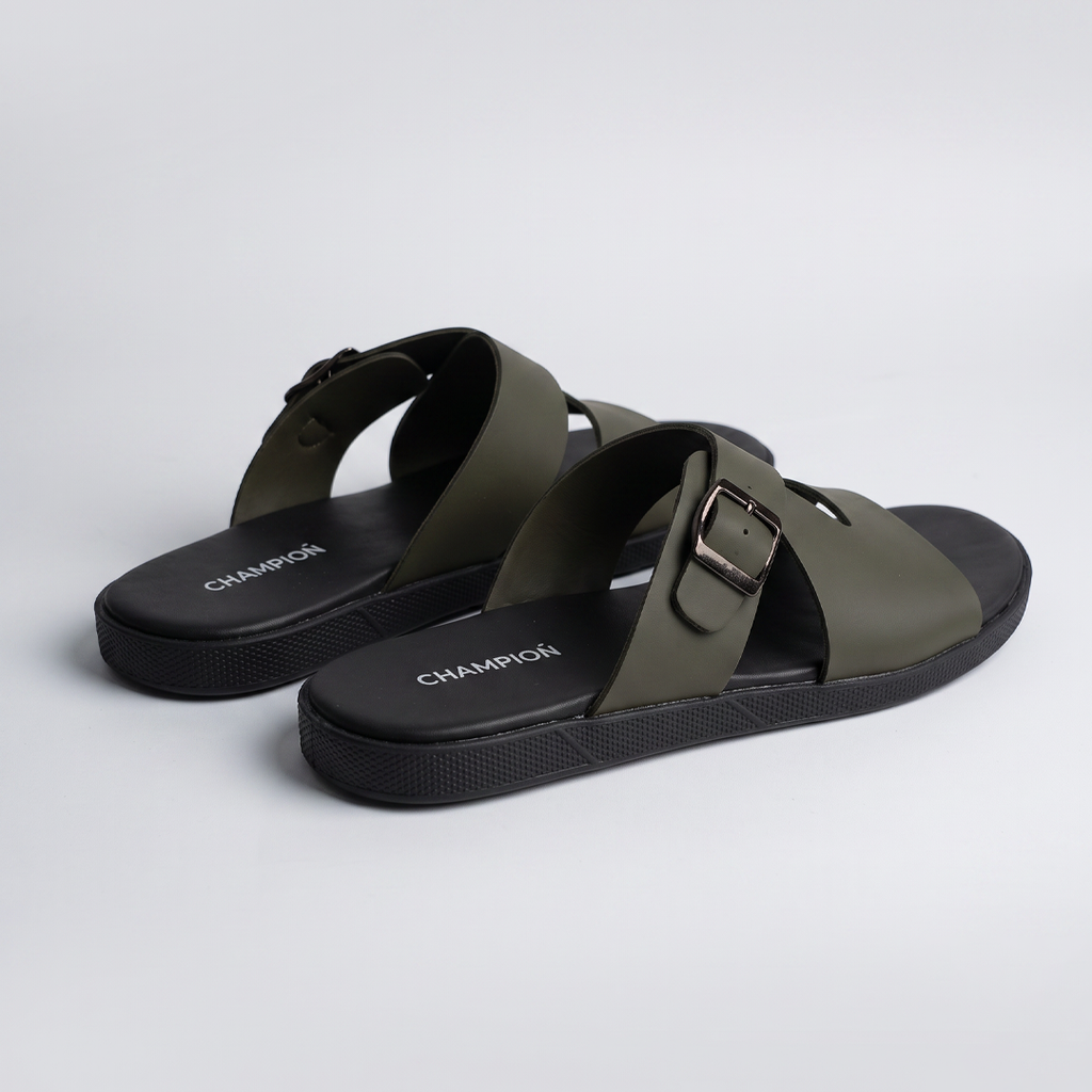 Olive Crossover Buckle Sandals Green