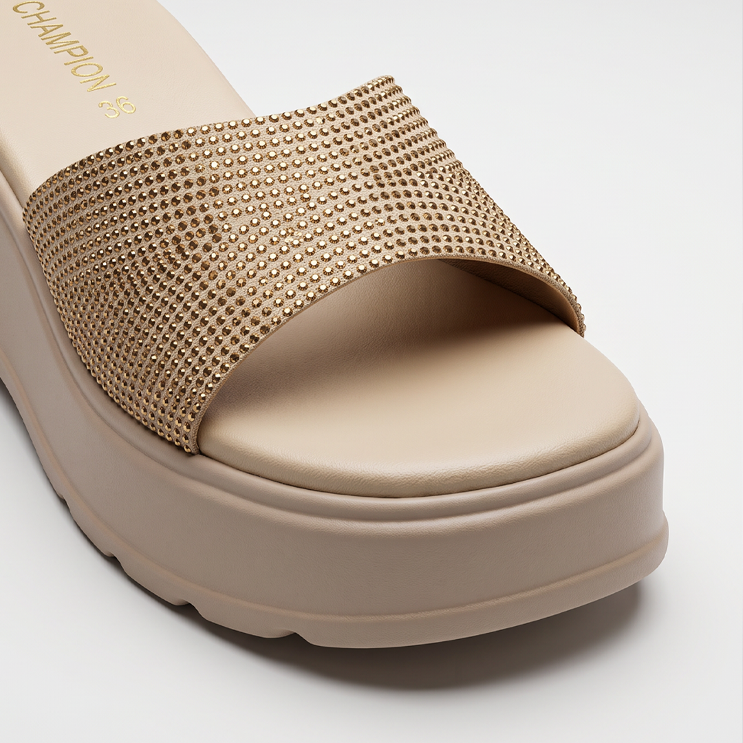 Nude Rhinestone Slide Heels fawn