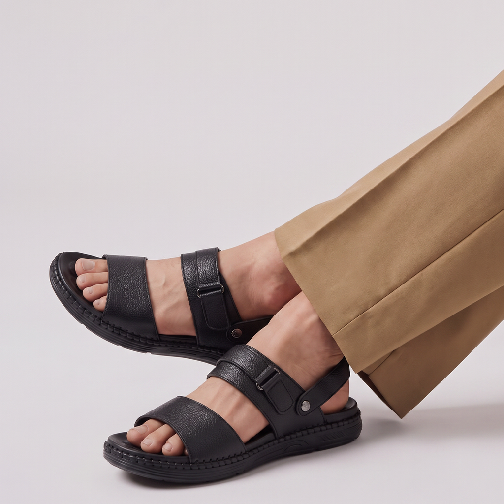 Classic Strap Sandals Men's Black Leather