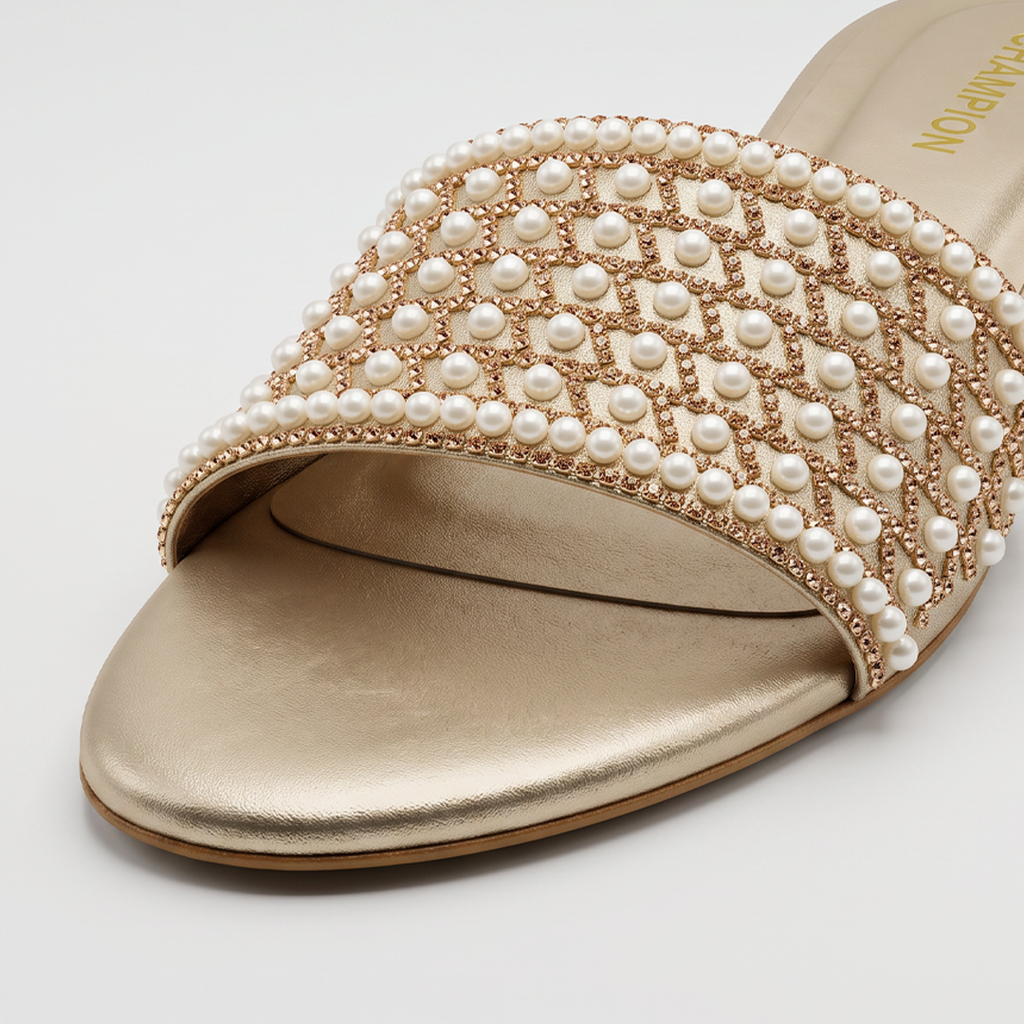 Embellished Low Heel Mules gold