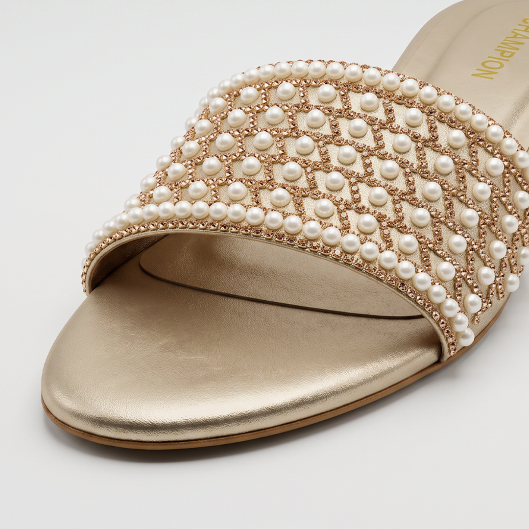 Embellished Low Heel Mules gold