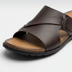 Crossover Slide Sandals Leather Brown