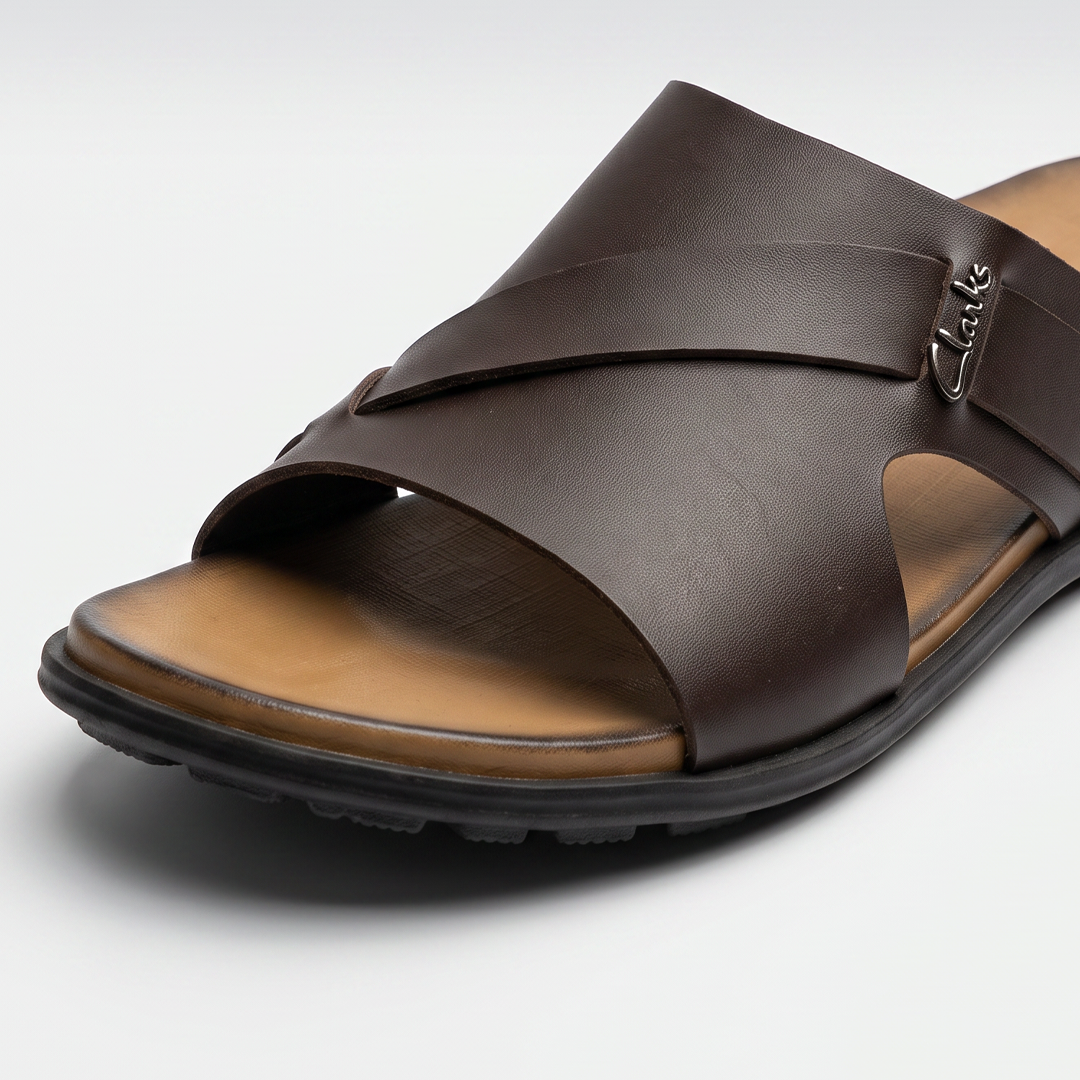 Crossover Slide Sandals Leather Brown