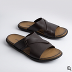 Crossover Slide Sandals Leather Brown