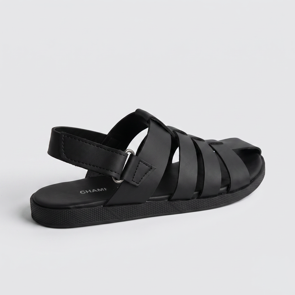 Woven Fisherman Sandals Men's Black Leather
