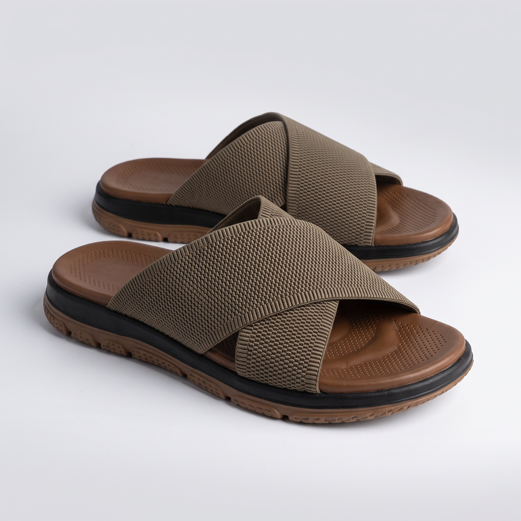 Cross Strap Knit Slides khaki
