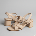 Nude Cross Strap Block Heels fawn