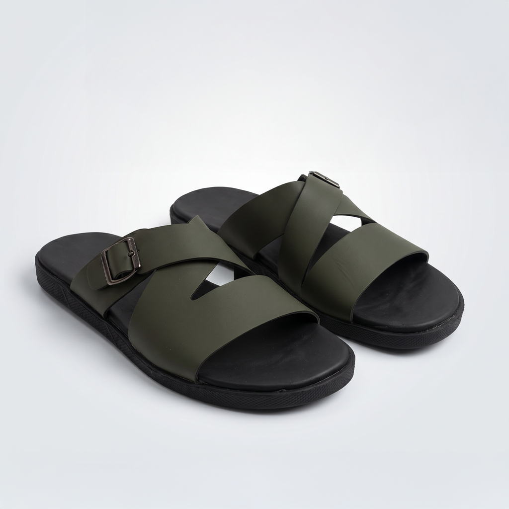 Olive Crossover Buckle Sandals Green