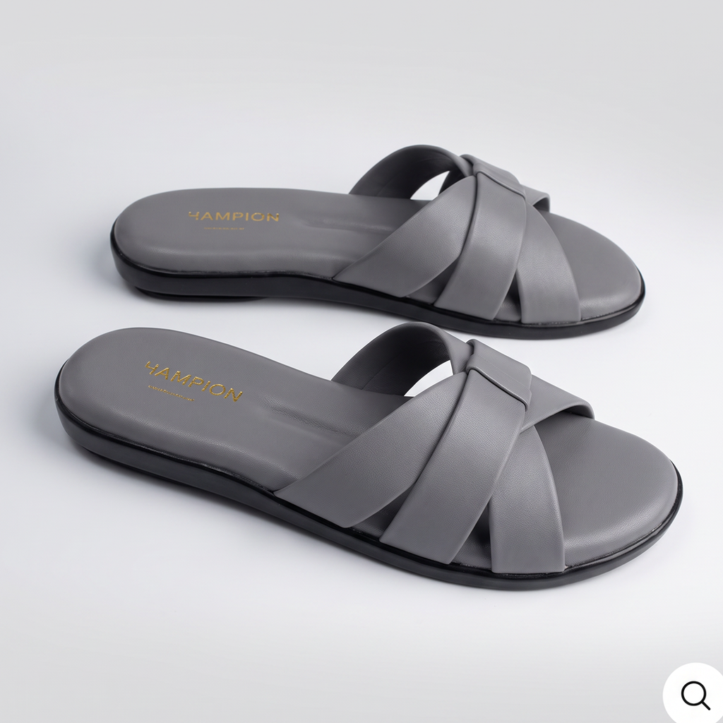 Woven Cross Strap Slides gray