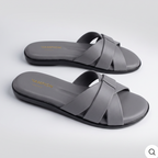 Woven Cross Strap Slides gray