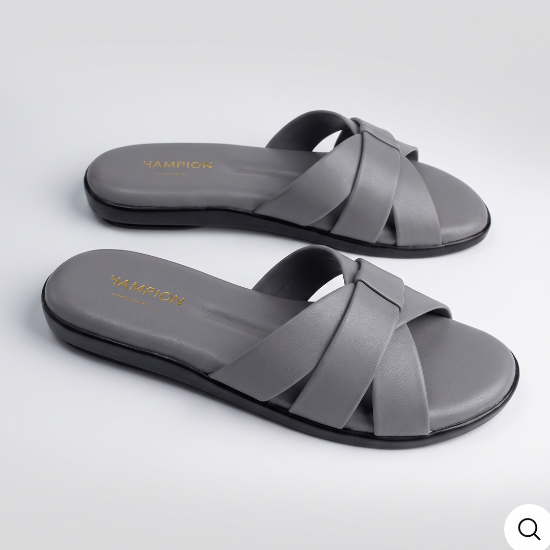 Woven Cross Strap Slides gray