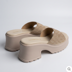 Nude Rhinestone Slide Heels fawn