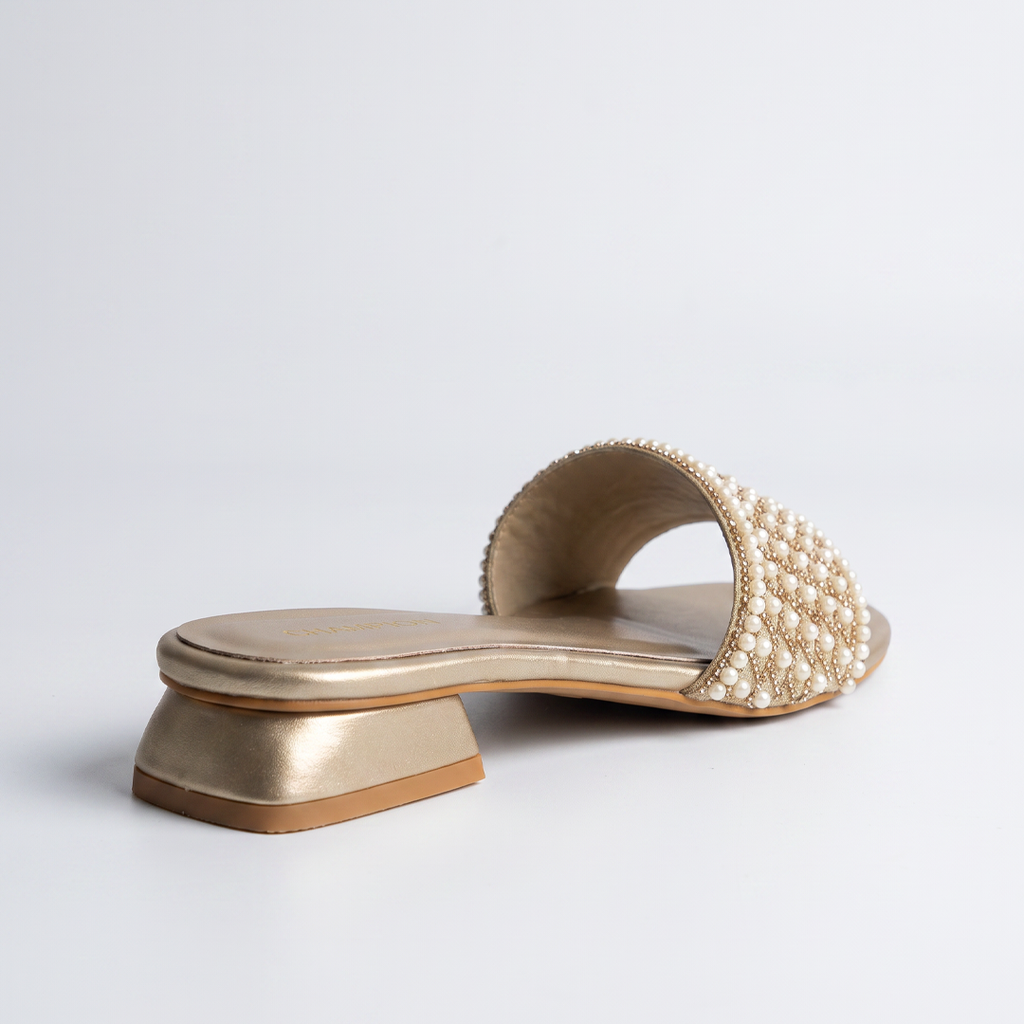 Embellished Low Heel Mules gold