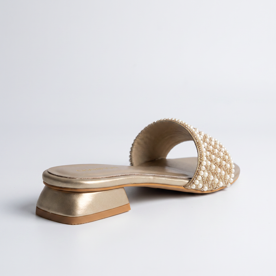 Embellished Low Heel Mules gold