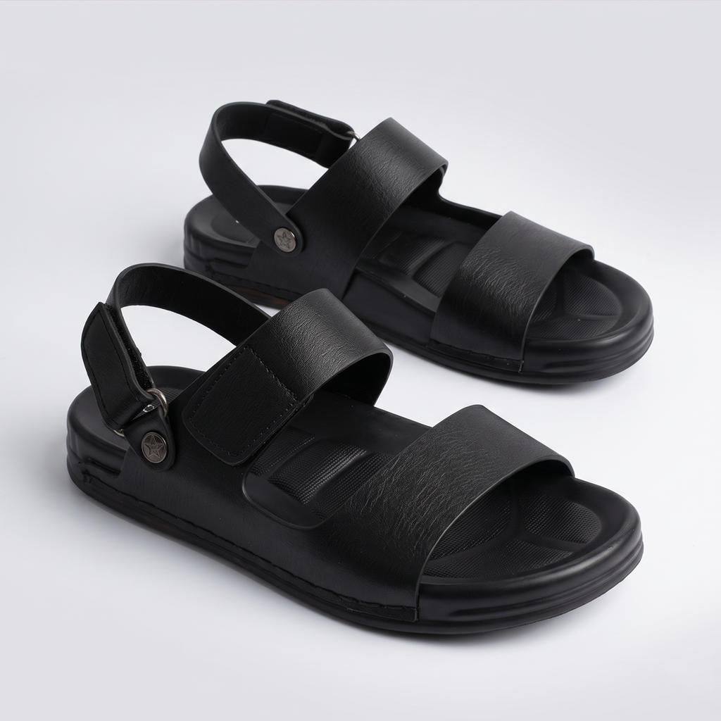 Classic Strap Sandals Men's Black Leather