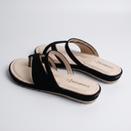 Suede Toe Ring Flat Sandals black