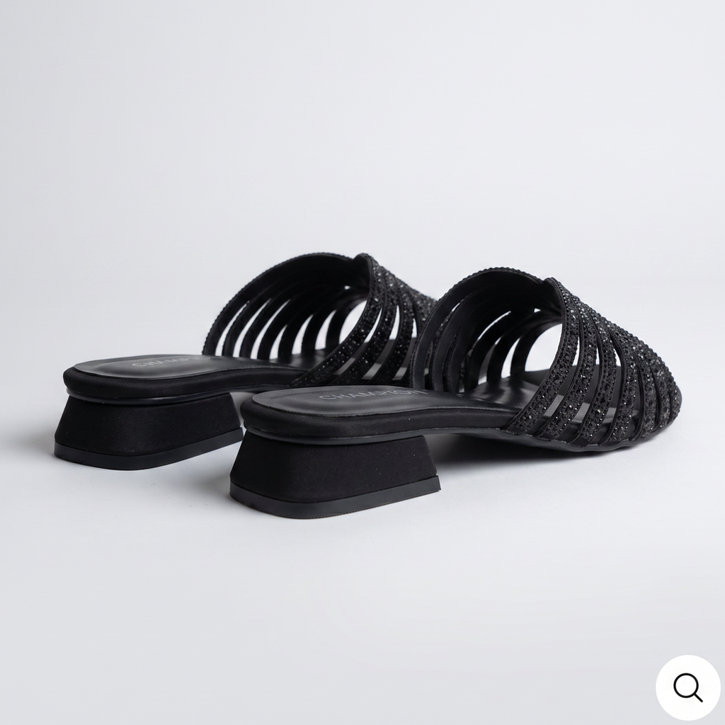 Embellished Low Heel Sandals black