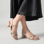 Nude Cross Strap Block Heels fawn