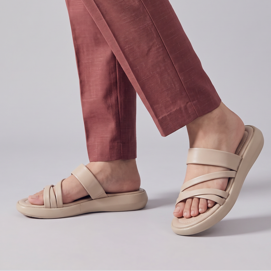 Beige Strappy Platform Sandals fawn