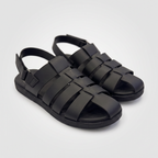 Woven Fisherman Sandals Men's Black Leather