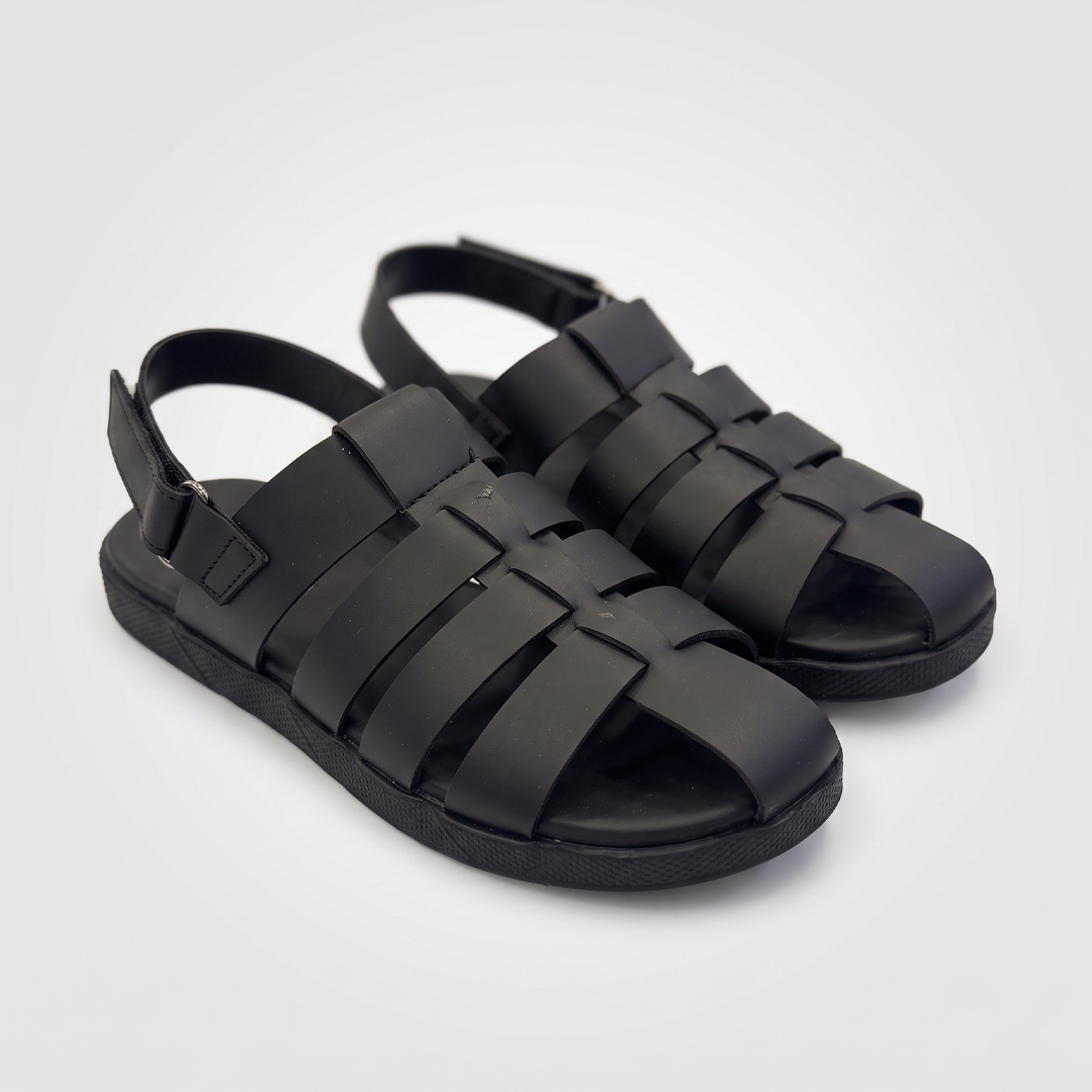Woven Fisherman Sandals Men's Black Leather