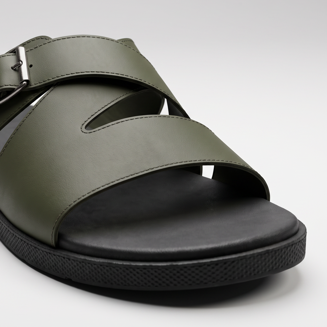 Olive Crossover Buckle Sandals Green