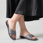Woven Cross Strap Slides gray