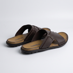 Crossover Slide Sandals Leather Brown