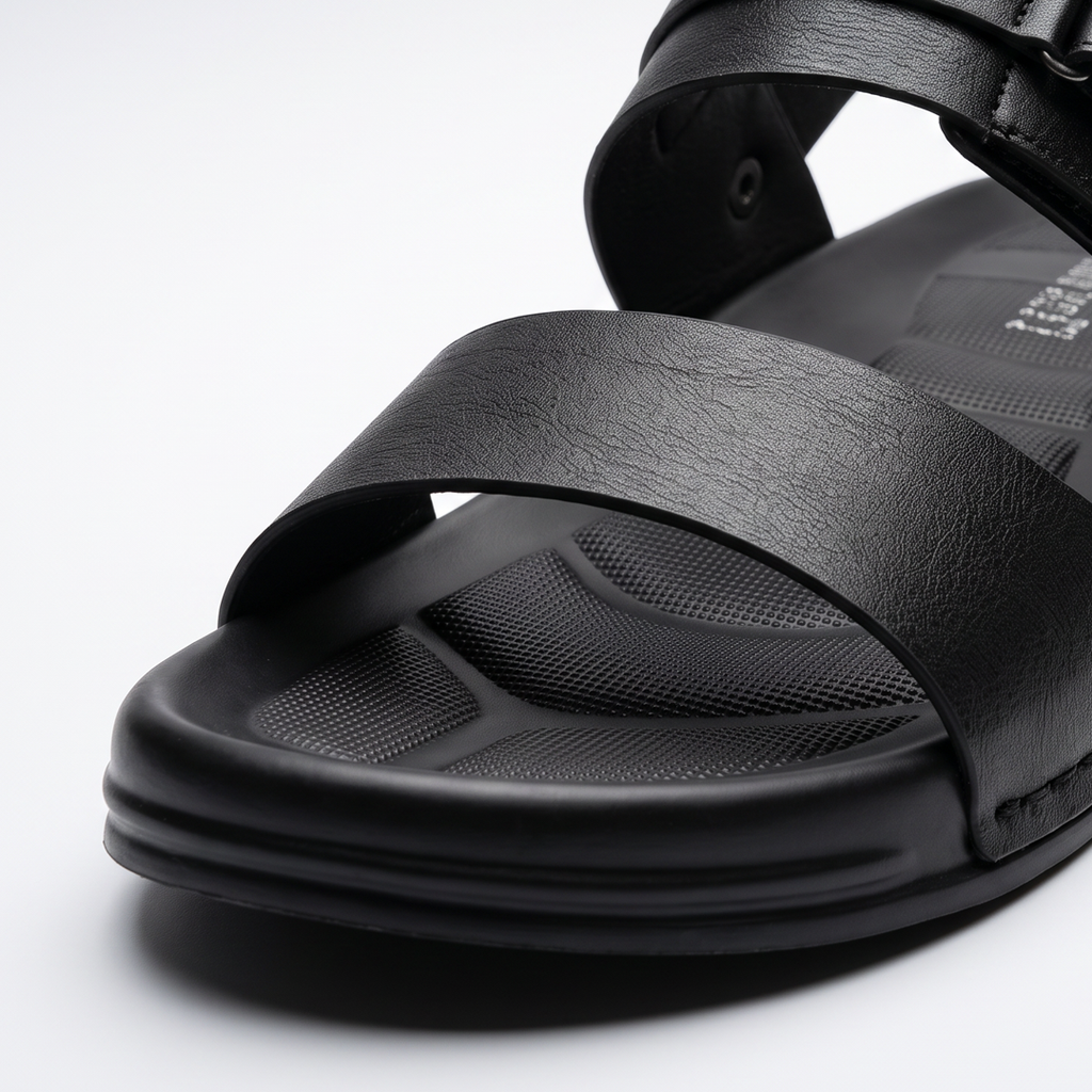 Classic Strap Sandals Men's Black Leather