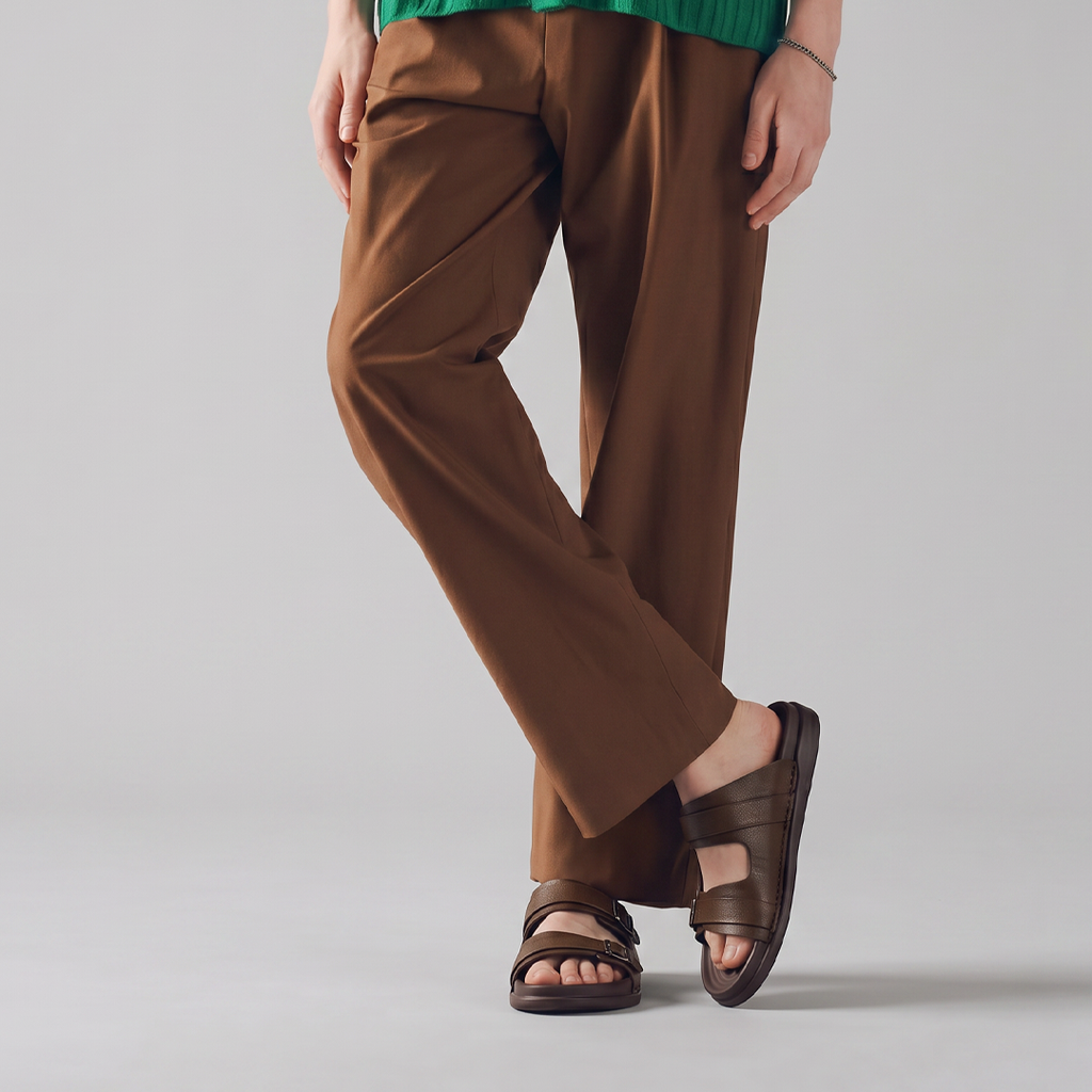 Dual Strap Chunky Slides brown
