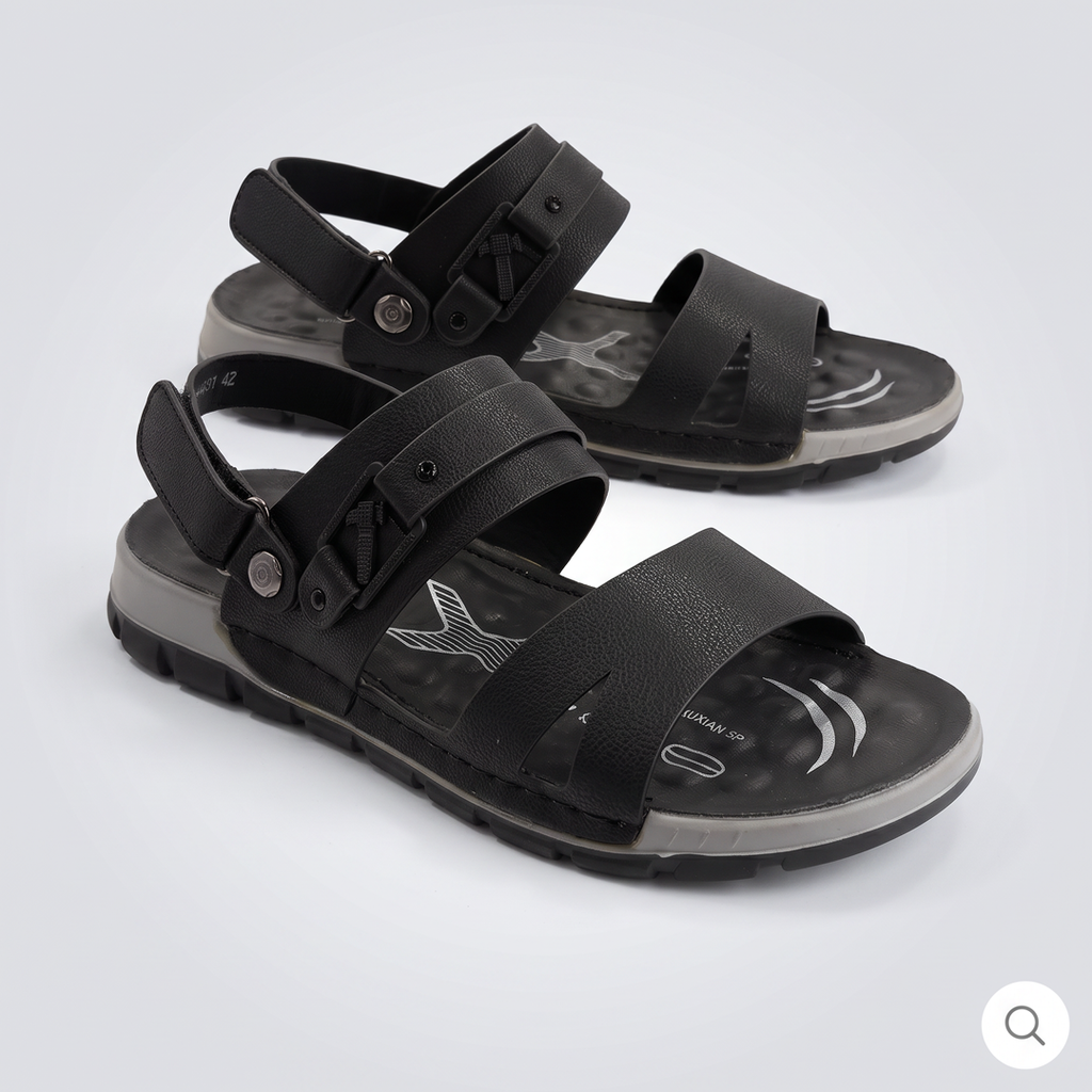 Cross Strap Sport Sandals Leather Black