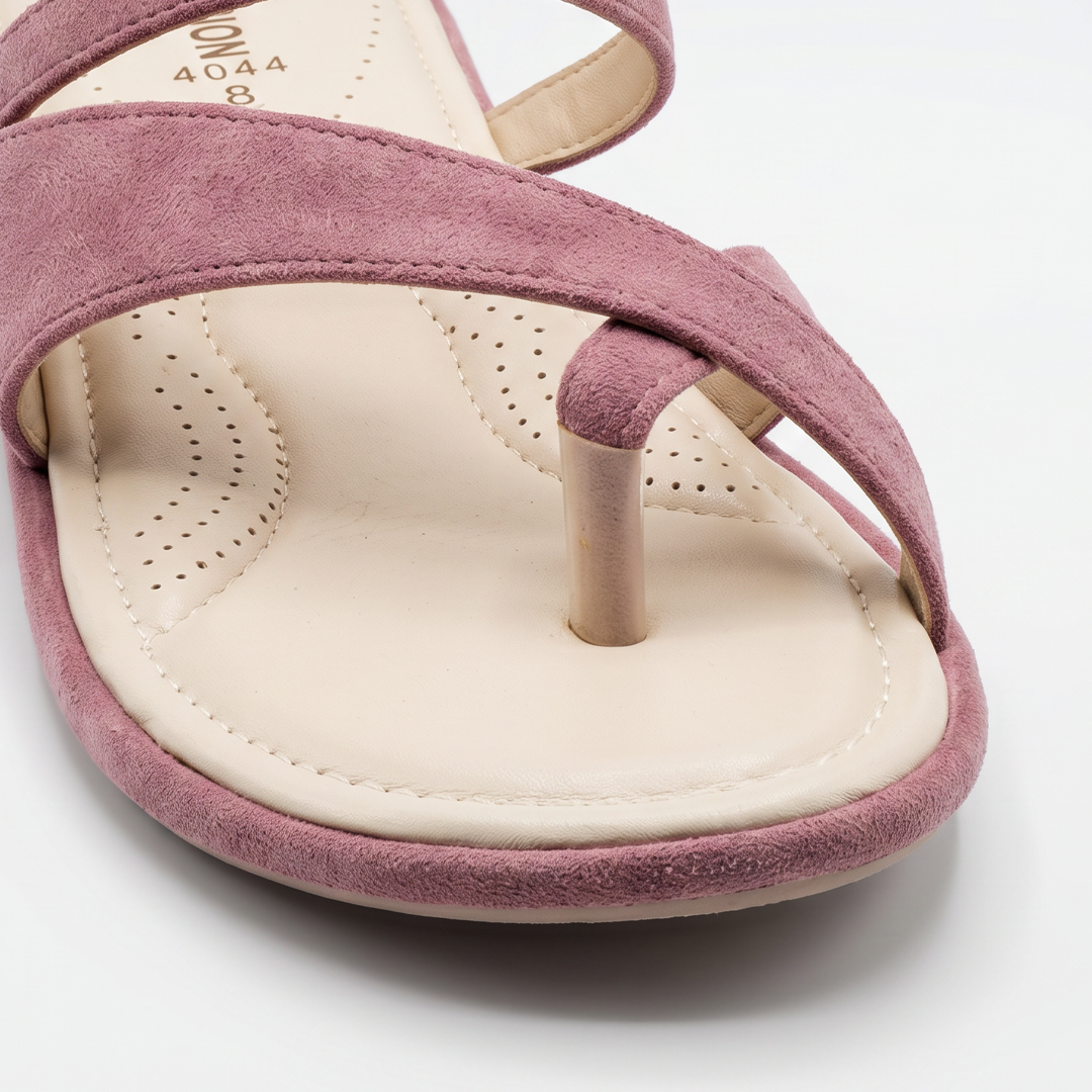 Suede Toe Ring Flat Sandals pink