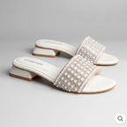 Embellished Low Heel Mules white