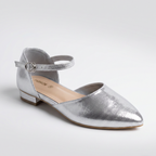 Pointed Toe Ankle Strap Flats silver