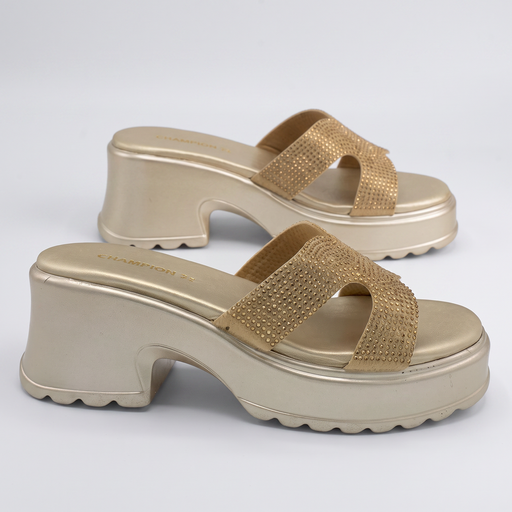 Rhinestone Crossover Heels gold
