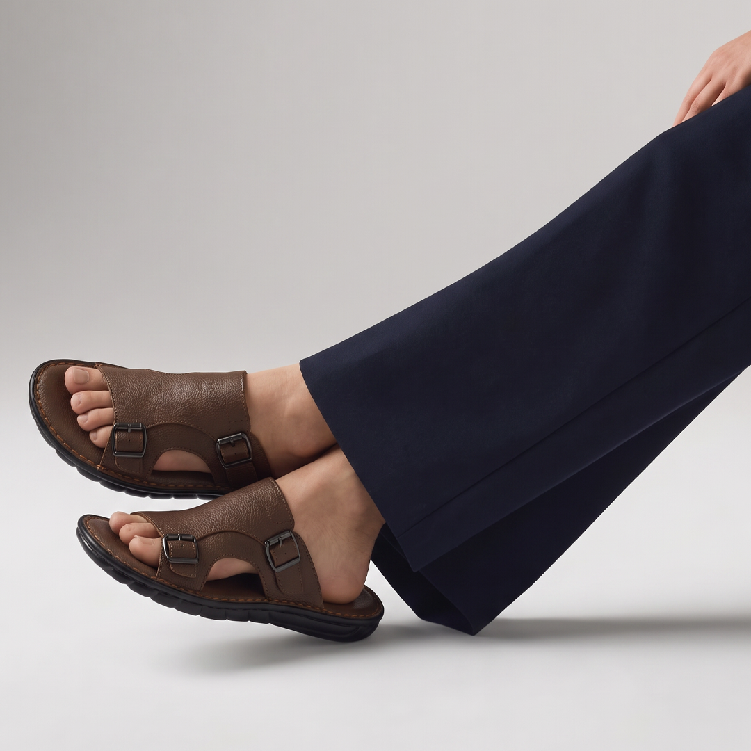 Dual Buckle Slides Brown